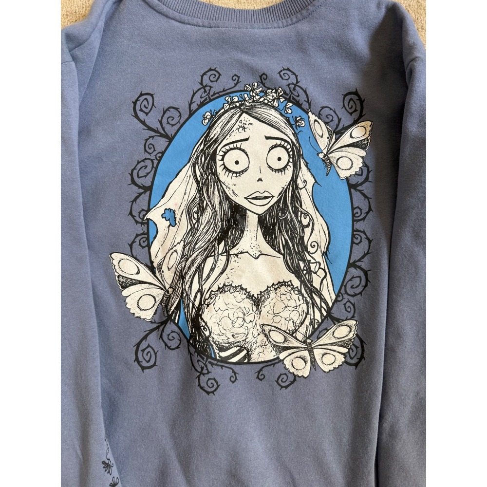 Tim Burton's Corpse Bride Sweatshirt XL Blue Emily Butterfly Graphic Pullover